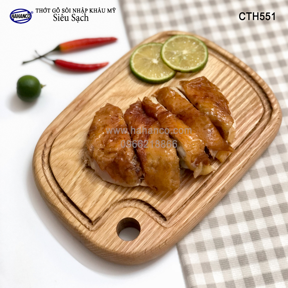 Thớt nhỏ gỗ Sồi Mỹ (OAK) có rãnh bao quanh (CTH551) hàng Xuất Khẩu Châu Âu - khay bánh mì/trái cây/ bít tết/ pizza/ phụ kiện chụp ảnh, bày món ăn trong nhà hàng - Sang trọng trên bàn ăn - HAHANCO