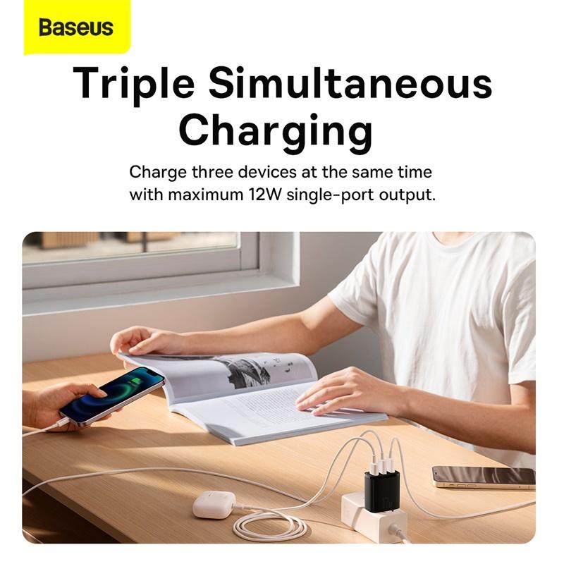 Cốc Sạc Đa Năng 3 Cổng Sạc Baseus Compact Charger 17W- Hàng chính hãng