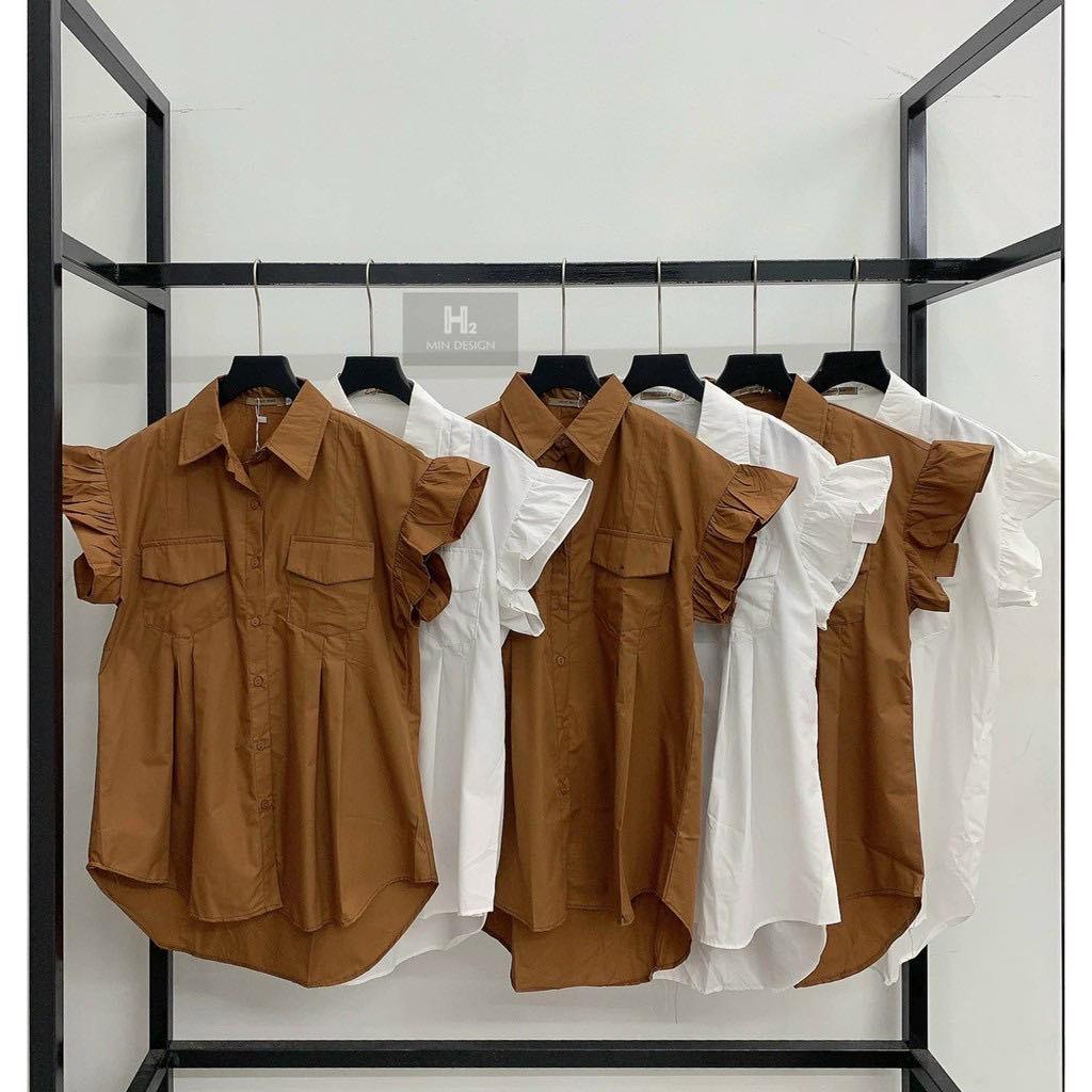 Áo babydoll cánh tiên tiểu thư 3 màu phối túi trước, áo sơ mi dáng rộng thời trang Hàn . MET SHOP