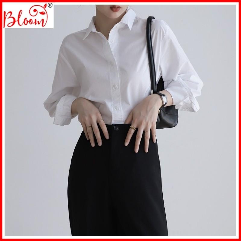 Áo sơ mi trắng nữ form rộng màu trắng/đen công sở, đi học. Áo sơ mi nữ kiểu thời trang cao cấp YUKIBLOOM mã ASM04