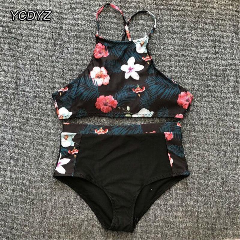 Bikini Cạp Cao Họa Tiết Hoa Cổ Điển 2018