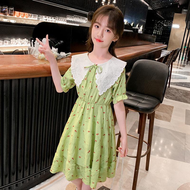 DONGSHOP HOT Cô gái ăn mặc 2023 mùa hè ăn mặc cô gái váy công chúa Mid-Boy Cherry hoa đầm đầm đầm đầm mùa hè cho trẻ em