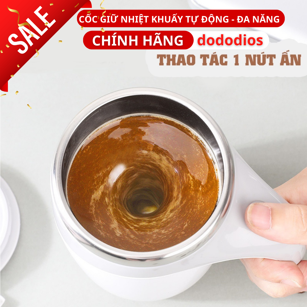 Cốc khuấy tự động dùng pin siêu tiện chất liệu thép 304 không rỉ giữ nhiệt tốt - Hàng chính hãng dododios