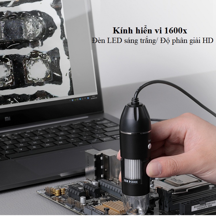 Kính soi vi sinh phóng đại 1600 lần kết nối laptop, smartphone thông minh cao cấp tích hợp đèn 8 led trắng ( Tặng 04 móc dán tường 3D chịu lực ngẫu nhiên )