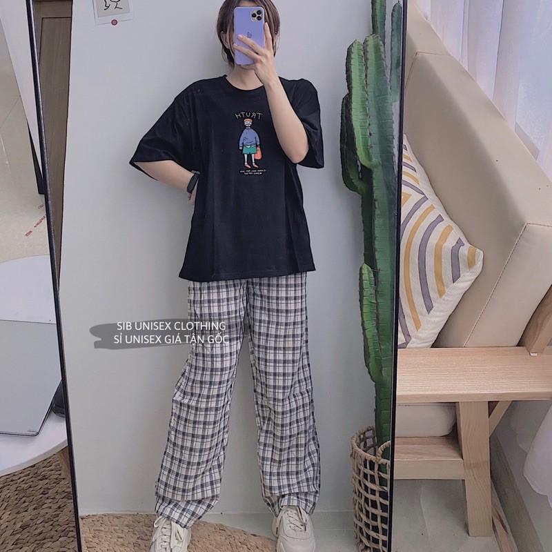 Quần caro ống rộng nữ SIB Clothing quần kẻ sọc ống suông nhiều màu SIB036