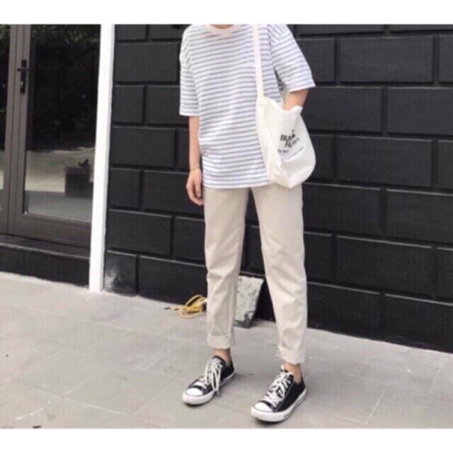 Quần kaki xuông sắn gấu