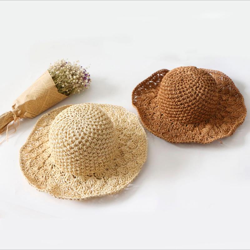 Thời Trang Mùa Hè Tay Gấp Gọn Strawhat Hat Lớn Cùng Vintage Handmade Móc Rơm Bện Chống Nắng Cho Nón