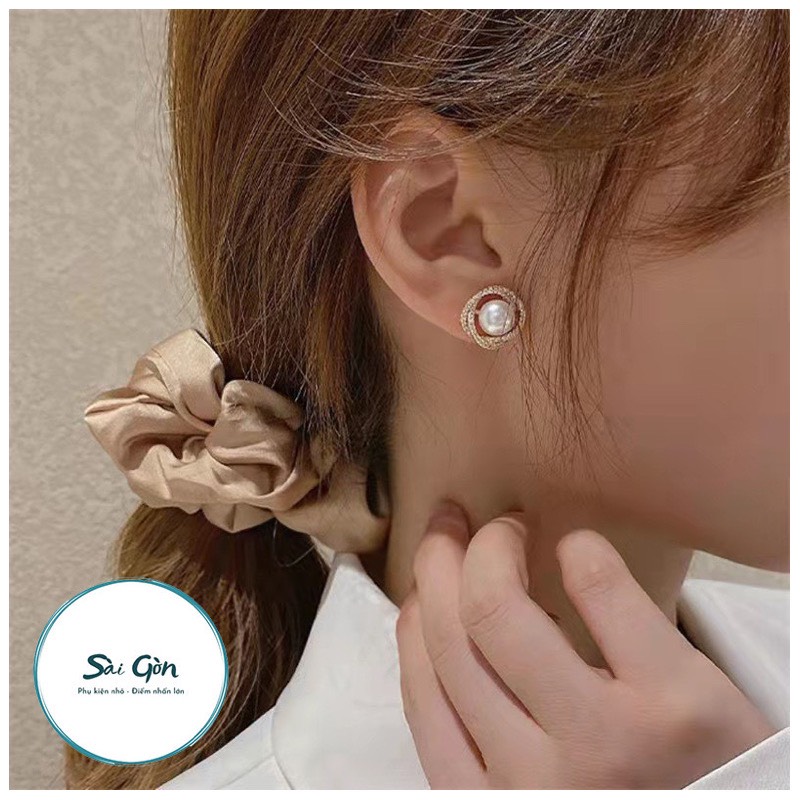 Bông tai xoắn ngọc trai đính đá cao cấp SAIGON ACCESSORY