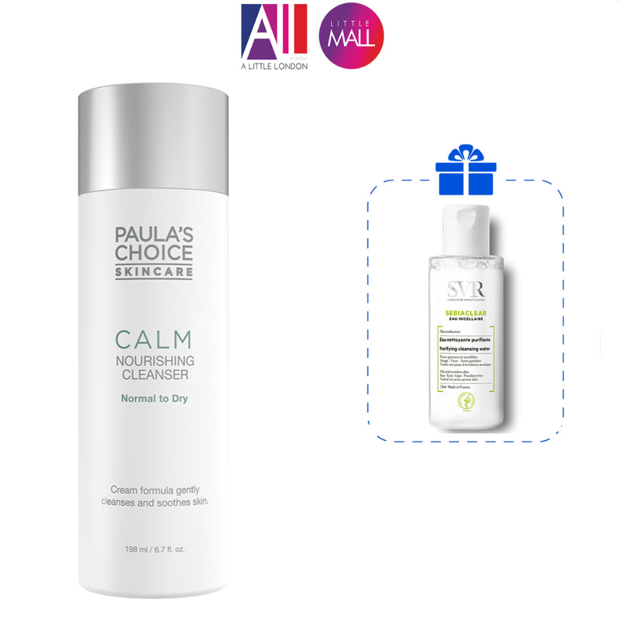 Sữa rửa mặt phục hồi da Paula's Choice calm nourishing cleanser 198ml TẶNG tẩy trang SVR (Nhập khẩu)