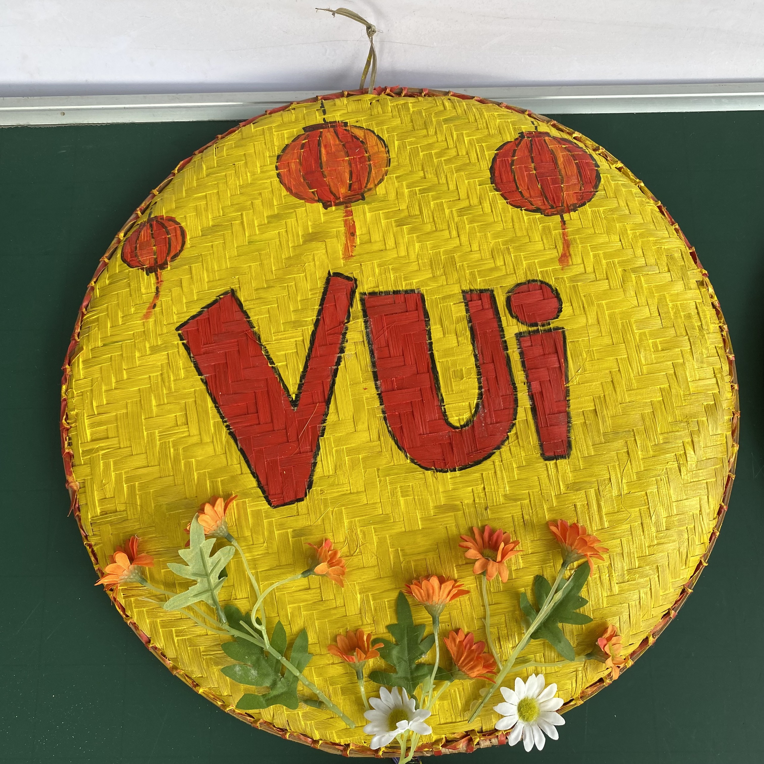 Bộ 4 mẹt tre vẽ tay VUI TẾT TRUNG THU treo trang trí Tết Trung thu 2023 đường kính mẹt 40cm