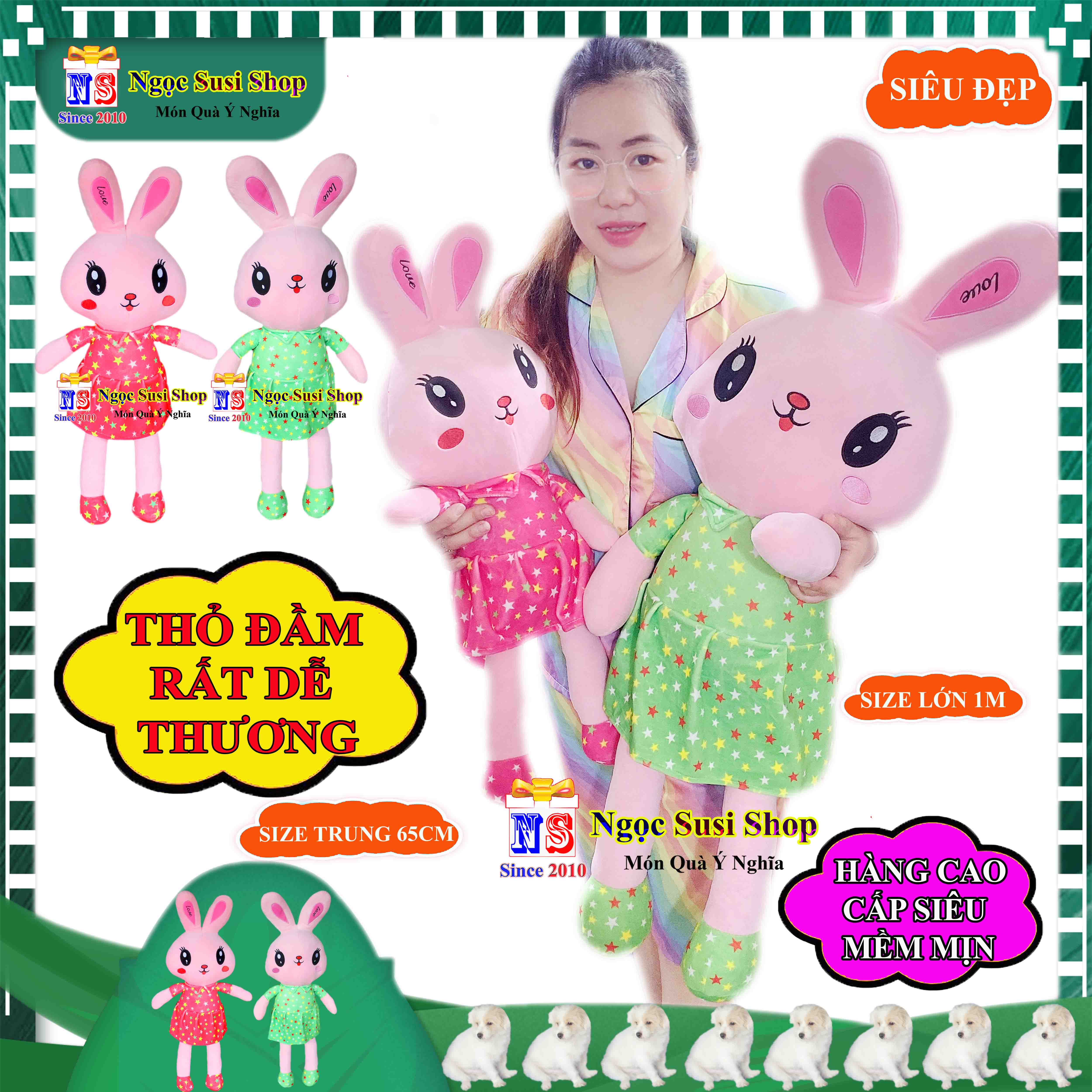 GỐI ÔM THÚ BÔNG THỎ MẶC ĐẦM BÚP BÊ SIÊU MỀM MỊN ÔM NGỦ - THÚ BÔNG HÌNH CON THỎ BÚP BÊ SIÊU CƯNG