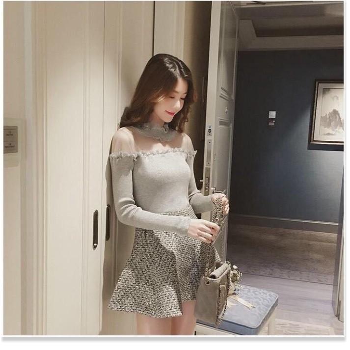 Áo len nữ , dáng đẹp cổ phối ren họa tiết rất đẹp