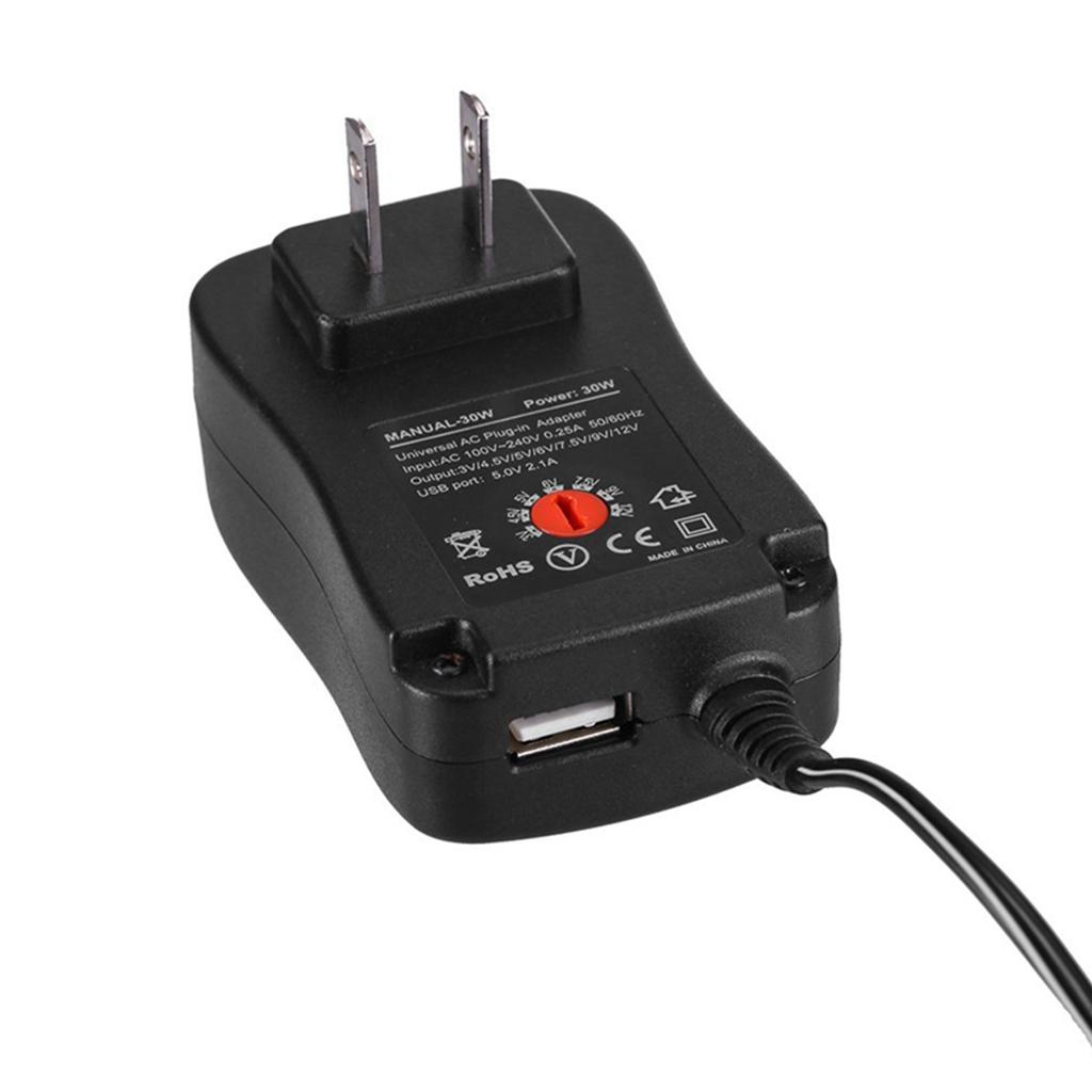 New 2.1A 30W 3V 4.5V 5V 6V 7.5V 9V 12V AC DC Charger USB Port Supply