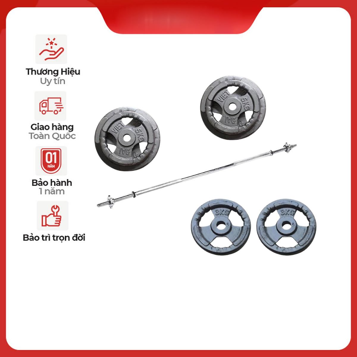 Bộ Đòn Tạ 1m5 - 16kg Tạ Gang (2 Đĩa 5kg - 2 Đĩa 3kg)