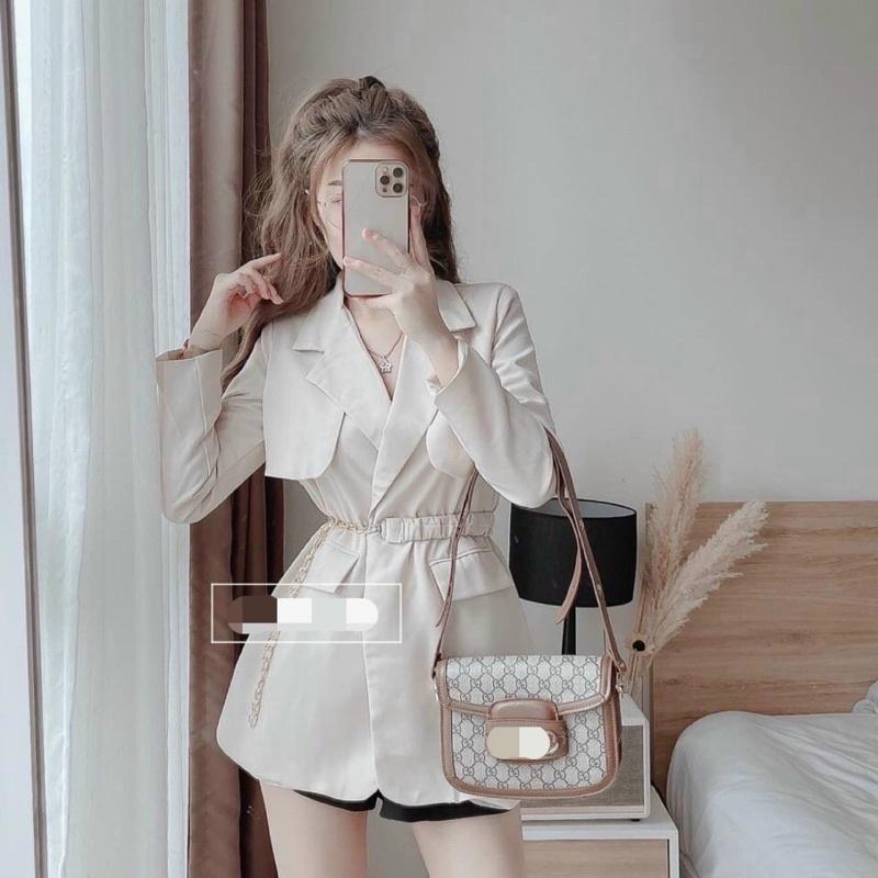 Áo Măng Tô 2 Lớp Kèm Dây Đai Xích, Áo Vest - Áo Blazer Kèm Dây Lưng Phối Xích / Size S-M / Cáo Hồng Sho