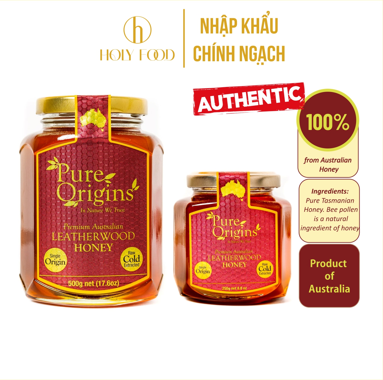 Mật ong hoa Leather Wood chính hãng Úc hiệu Pure Origins loại 250g