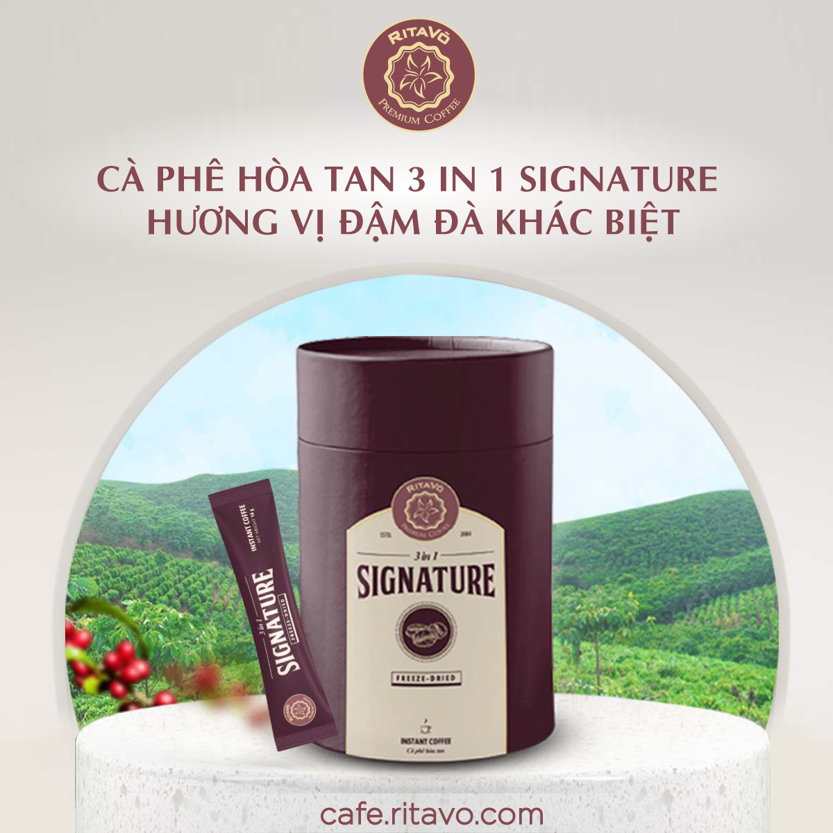 [GIẢM 25%] Cà phê hoà tan Rita Võ Cafe 3in1 signature [Hộp 216g x 12 gói]