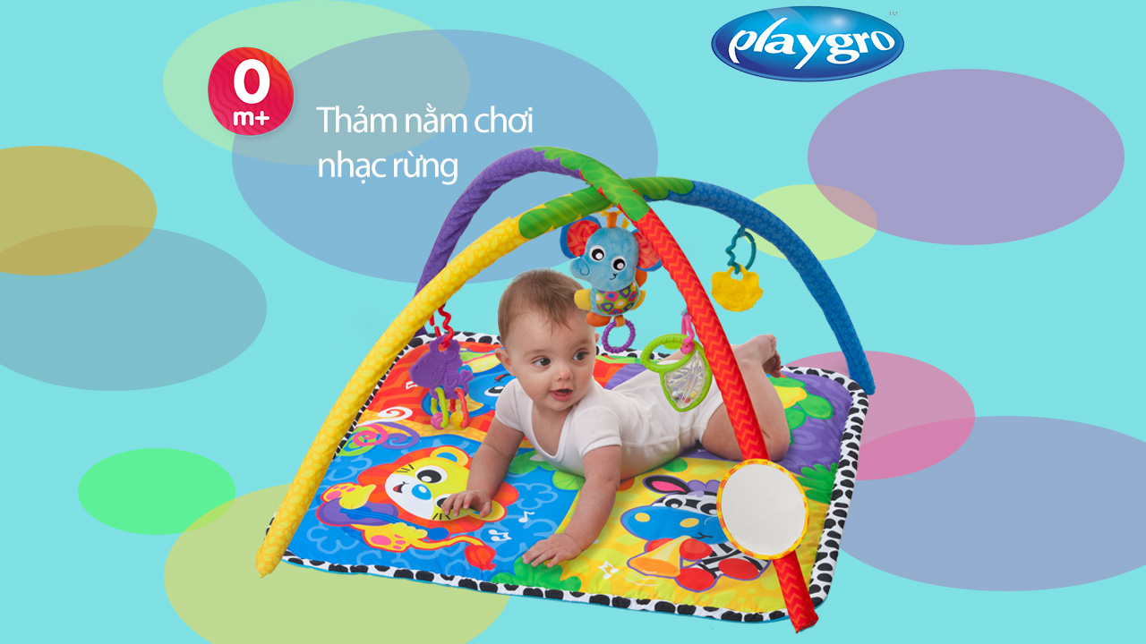 Thảm nằm chơi nhạc rừng Playgro Music in the Jungle Activity Gym, cho bé sơ sinh đến 24 tháng