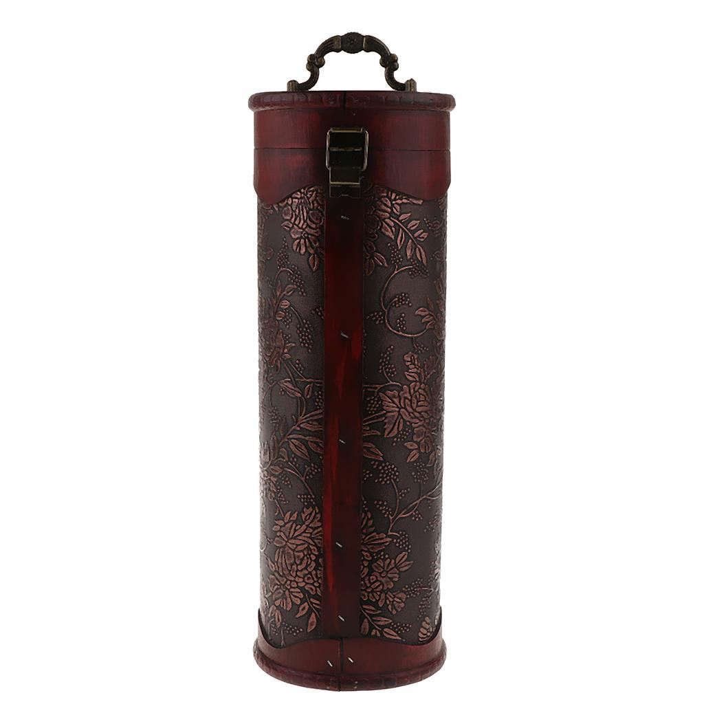 Wooden Wine Single Bottle Box with Antique Finish Daffodil Pattern