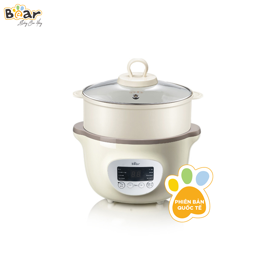 Nồi nấu chậm Bear SUBE002 1,6L  màu nâu với 7 chức năng cho các hoạt động: Nấu, hấp, hầm cách thủy, giữ 100% giá trị dinh dưỡng, ... có ruột nồi bằng sứ cao cấp