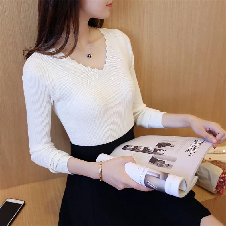 MS373 Áo len tăm nữ cổ tim cách điệu