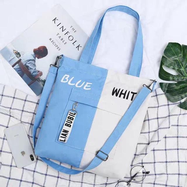 TÚI TOTE PHỐI MÀU chữ White Blue Black Yelow Pink thời trang mang hai kiểu mẫu mới hot style kitishop