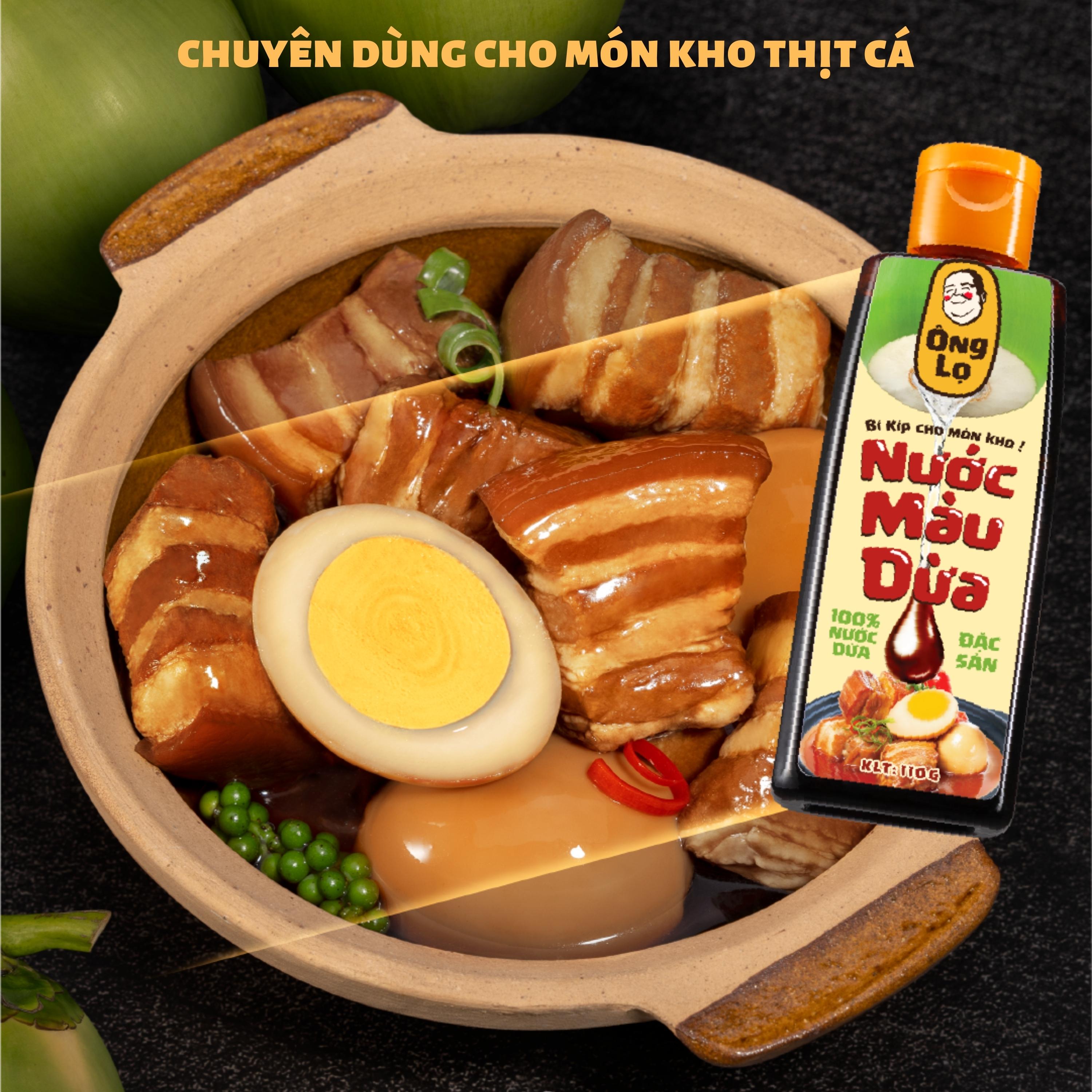 Nước màu dừa Ông Lọ 110g, chuyên dùng tạo màu cho món kho thịt cá, tiện lợi, đẹp màu, đậm vị, từ 100% nước dừa Đặc sản Bến Tre, không chất phụ gia