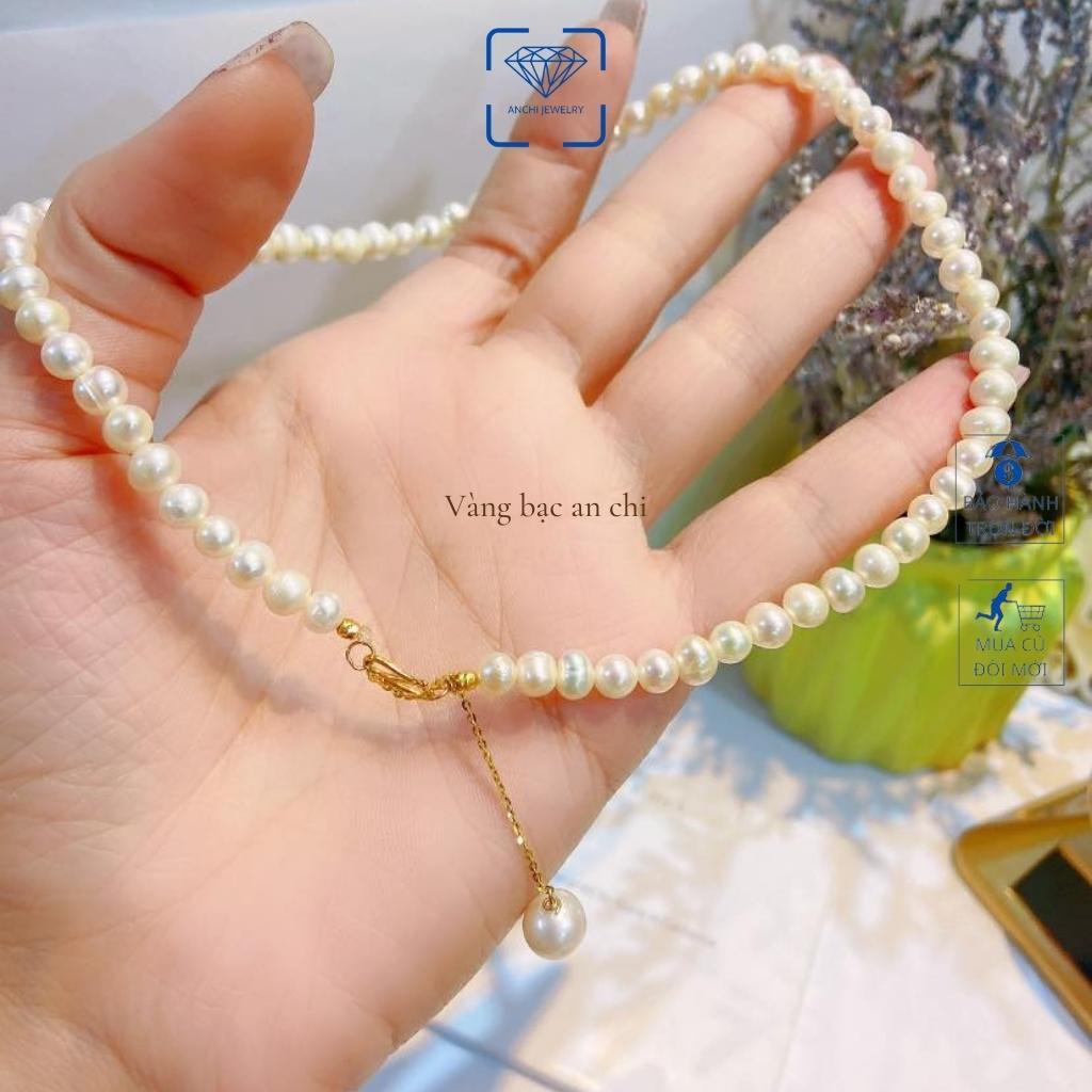 Vòng tay - Vòng cổ chocker trai thật 6mm mix dây khóa 10k, có giấy bảo hành của tiệm vàng. Trang sức Anchi