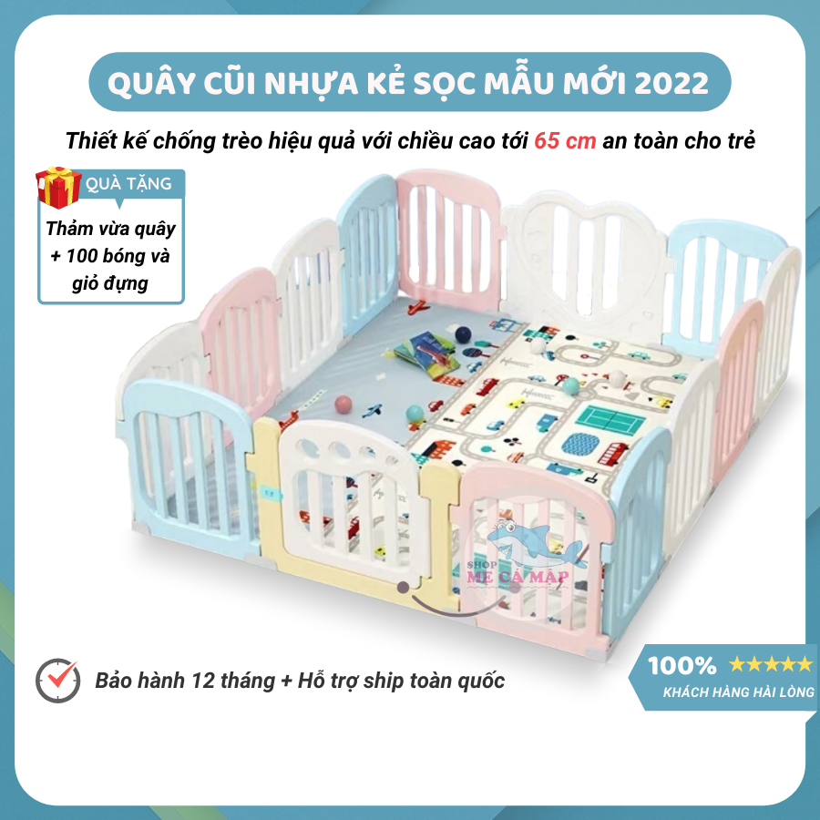 Quây cũi nhựa cao 65cm tặng THẢM DÀY và 100 BÓNG, quây bóng nhựa an tâm cho bố mẹ