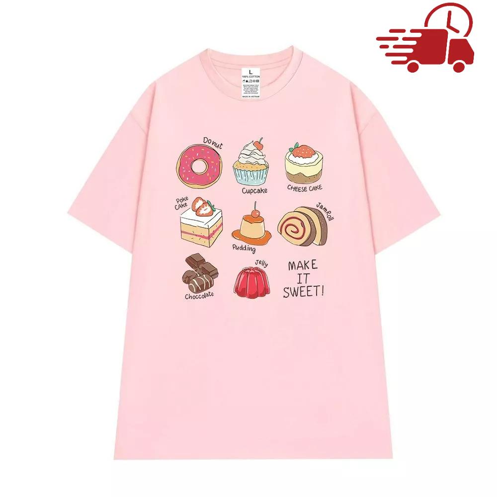 Áo thun tay lỡ unisex phom rộng cao cấp oversize in hình bánh kem vui nhộn