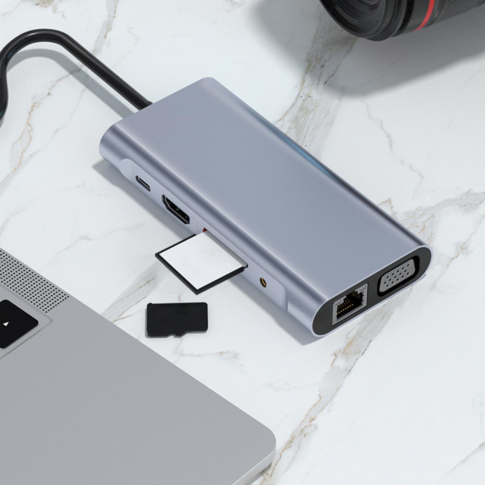 11 in 1 USB C Hub 4 USB 3.0 Ports SD TF Card Reader for MacBook Pro XPS