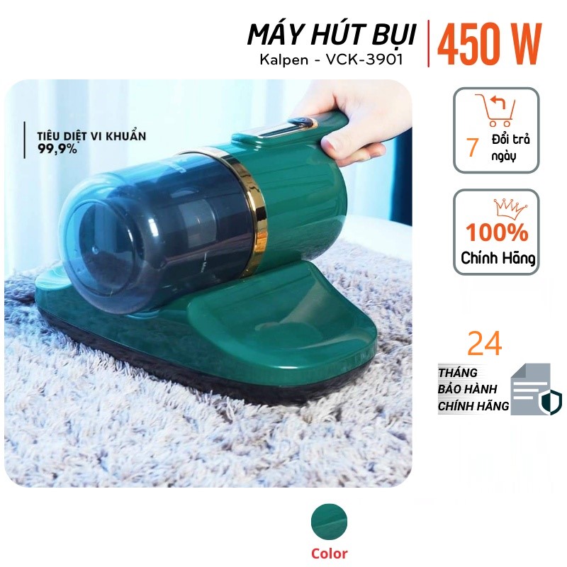 Máy Hút Bụi Giường Nệm Cầm Tay Diệt Khuẩn UV Thông Minh Kalpen VCK-3901 Sấy Bề Mặt - Hàng chính hãng