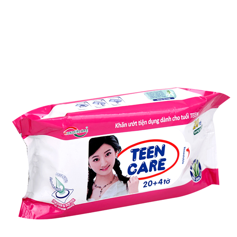 Khăn ướt tiện dụng hương dịu nhẹ màu hồng Teen Care (20 tờ/gói)