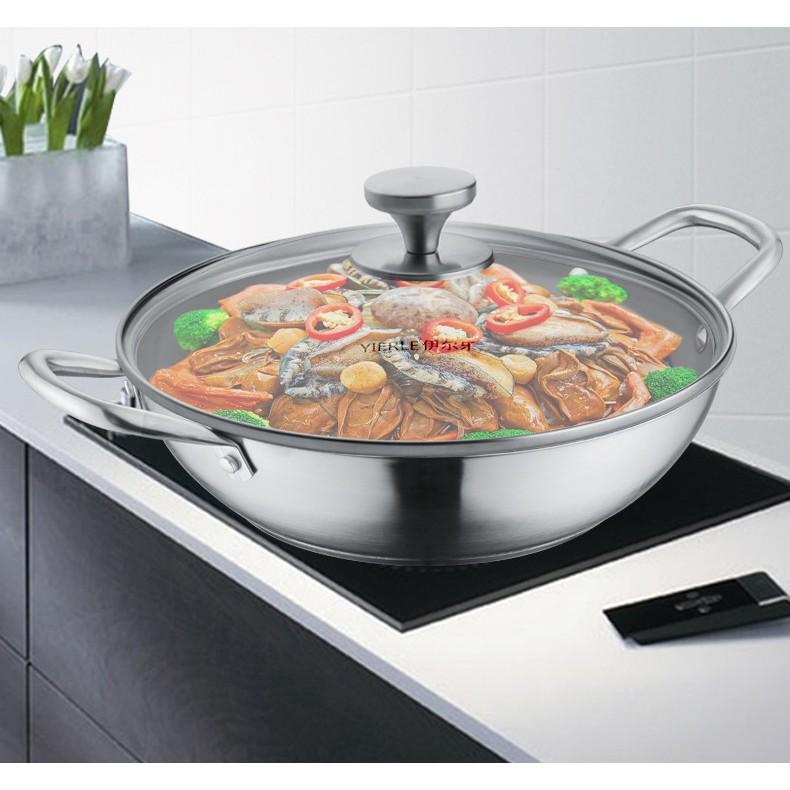 Nồi lẩu um xào inox 26cm bếp từ nắp kính