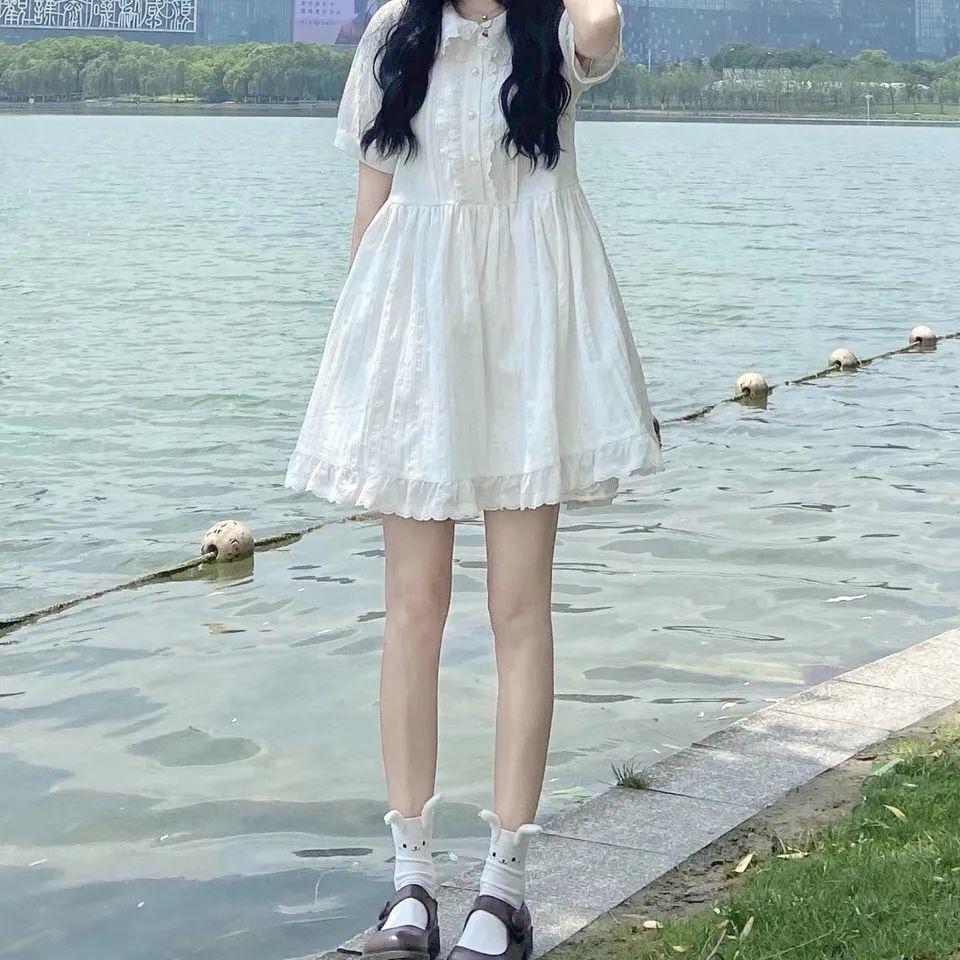 CHENGRUI Ngọt ngào nhỏ tươi trắng nàng tiên đầm mùa hè búp bê cổ ren ren nhỏ mối tình đầu đầm