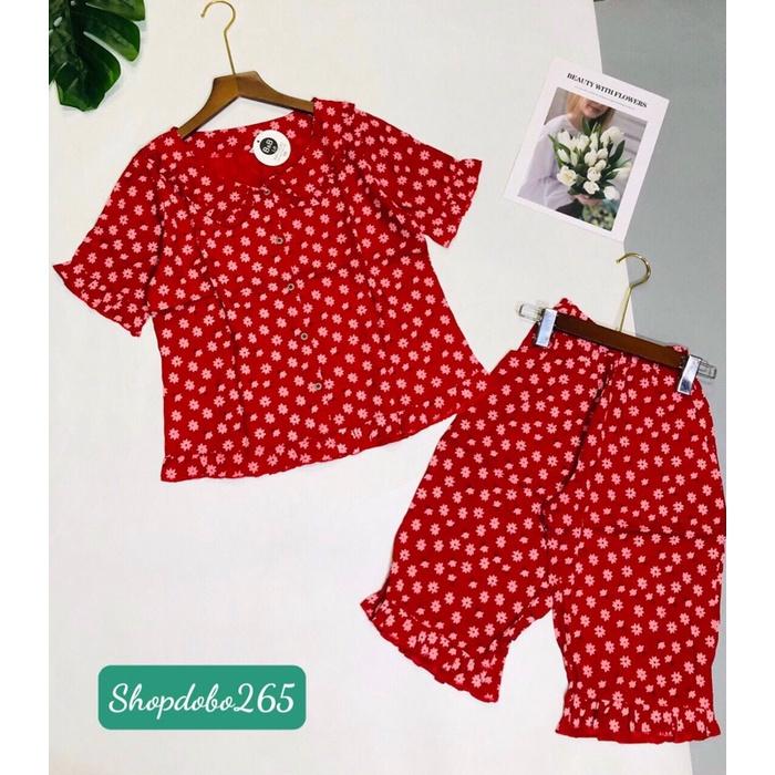 Đồ bộ nữ,đồ ngủ mặc nhà cổ sen vải thôi đũi phun sơn size 45-57kg.