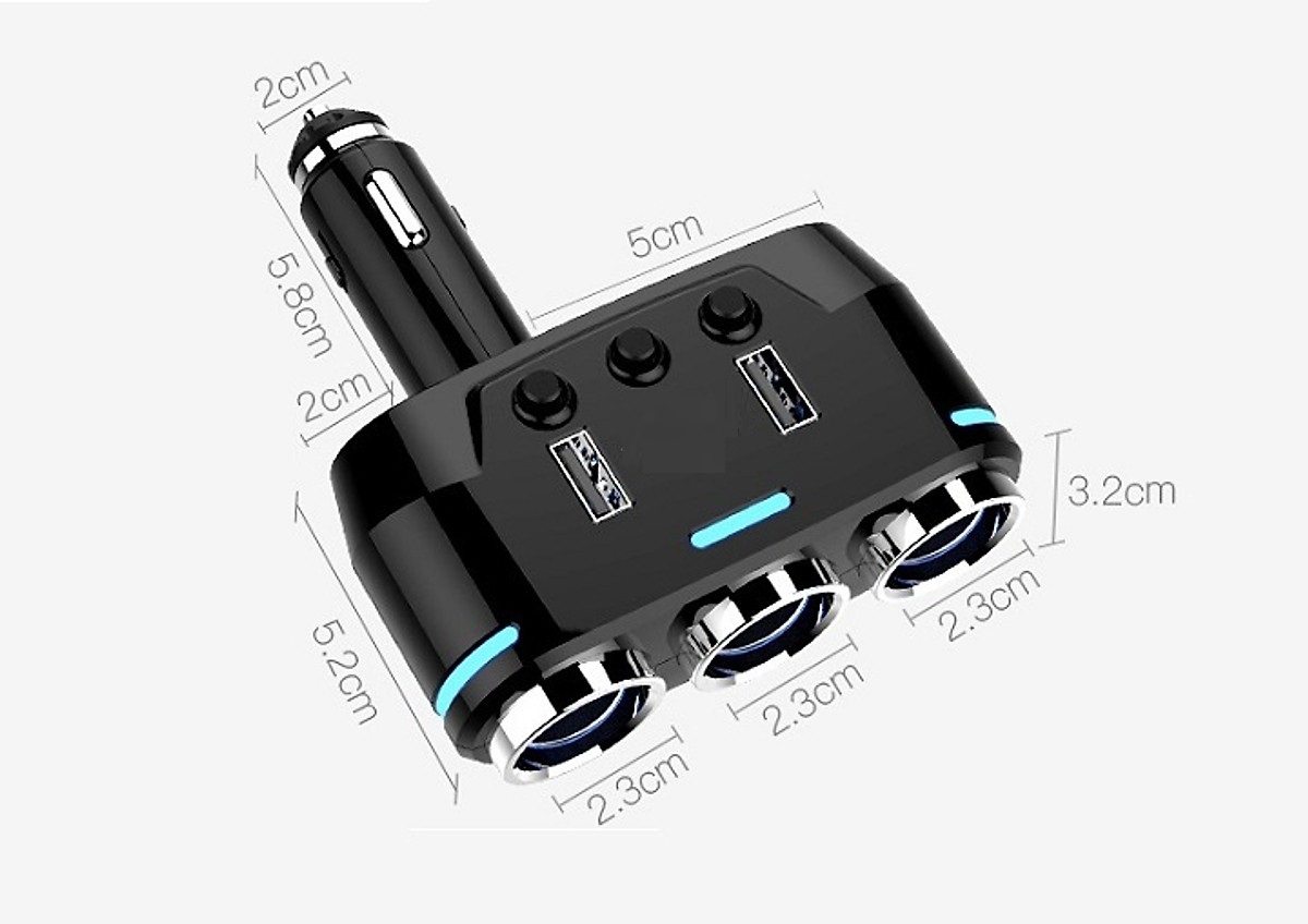 Tẩu sạc ô tô thông minh công suất lớn tích hớp 2 cổng USB siêu tiên lợi (Tặng gương cầu lồi mini gắn gương chiếu hậu ô tô)