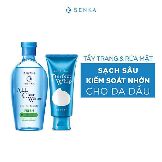 Bộ đôi Senka làm sạch cho mọi loại da (Nước Tẩy Trang Senka Fresh 230ml + SRM Tạo Bọt Senka Perfect Whip 120g)