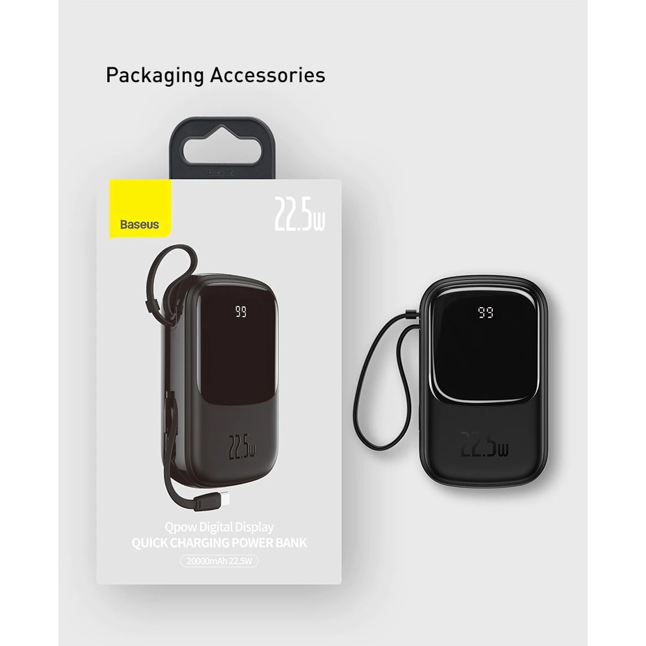 Pin Sạc Dự Phòng Baseus Qpow Pro 10000mah 20000mah PD Sạc Nhanh Tích Hợp Dây Sạc IP / Type C Màn Hình LED - Hàng Chính Hãng