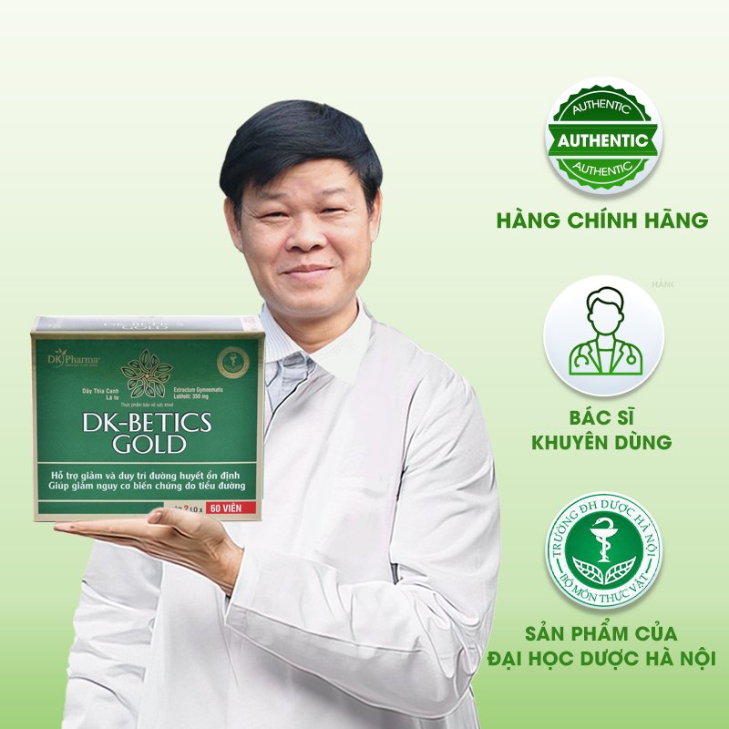 Viên tiểu đường dây thìa canh lá to DK Betics GOLD - DK PHARMA - 1 hộp 2 lọ - 120 viên