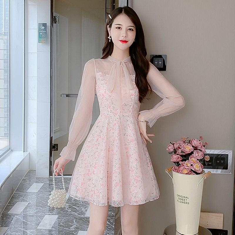 Đầm Váy Nữ Hoa Nhí Tiểu Thư Thiết Kế Hàn Quốc Đi Dự Tiệc Hồng Pastel Sang Trọng Xinh Đẹp Ring House