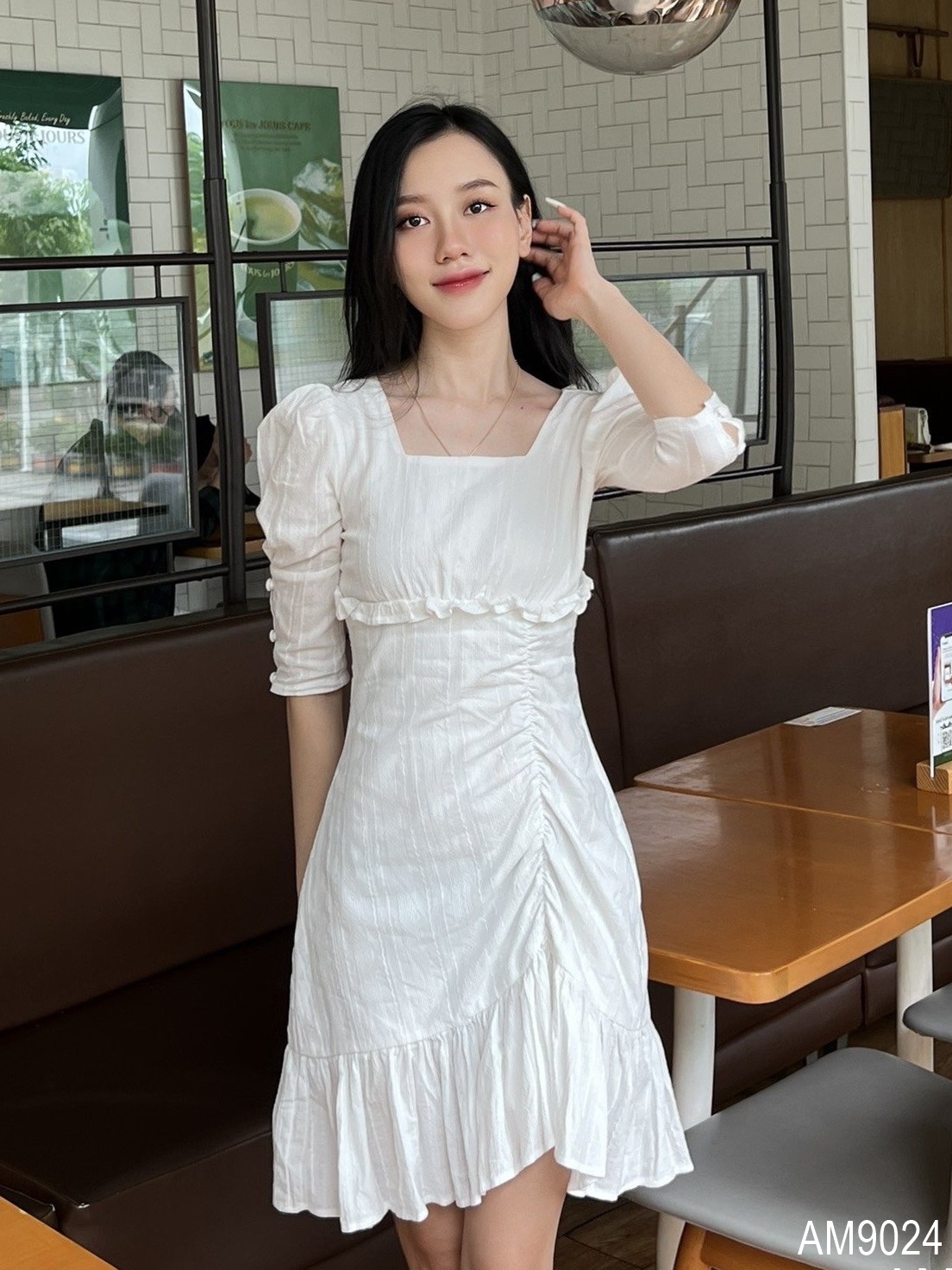 Đầm cổ vuông Nữ đuôi cá rút dây OvanMade AM9024