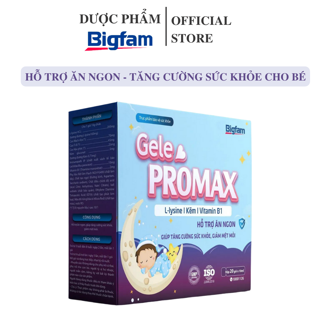 Thực phẩm bảo vệ sức khỏe cho bé gel hỗ trợ ăn ngon GELE PROMAX Bigfam (Hộp 20 gói x 10g)