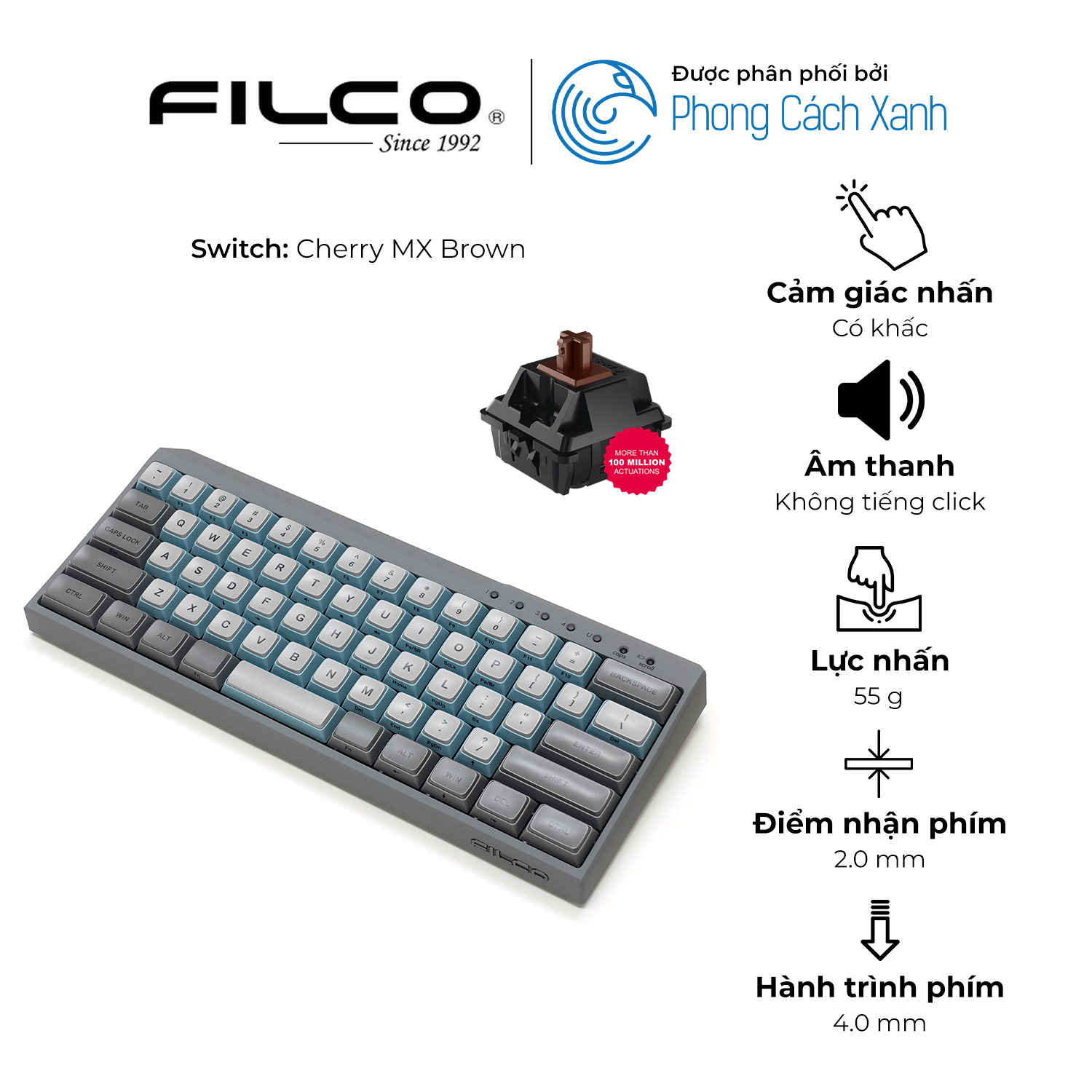 Bàn Phím Cơ Bluetooth Filco Minila - R Convertible - Hàng Chính Hãng - Sky Gray - Cherry Mx Brown Switch