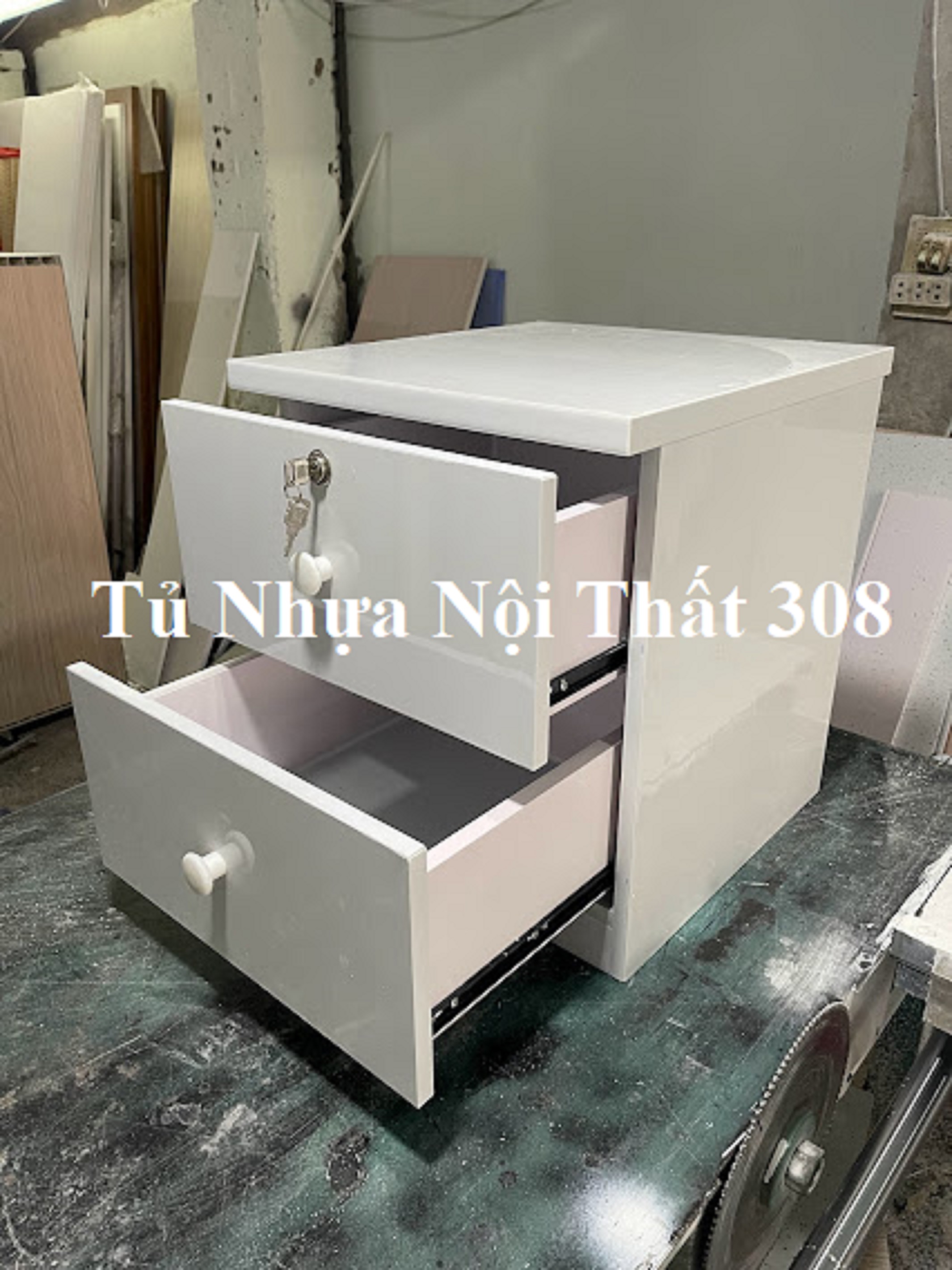 Tủ, Kệ Đầu Giường Nhựa Đài Loan Cao 48cm Ngang 42cm Sâu 42cm Màu Trắng K160