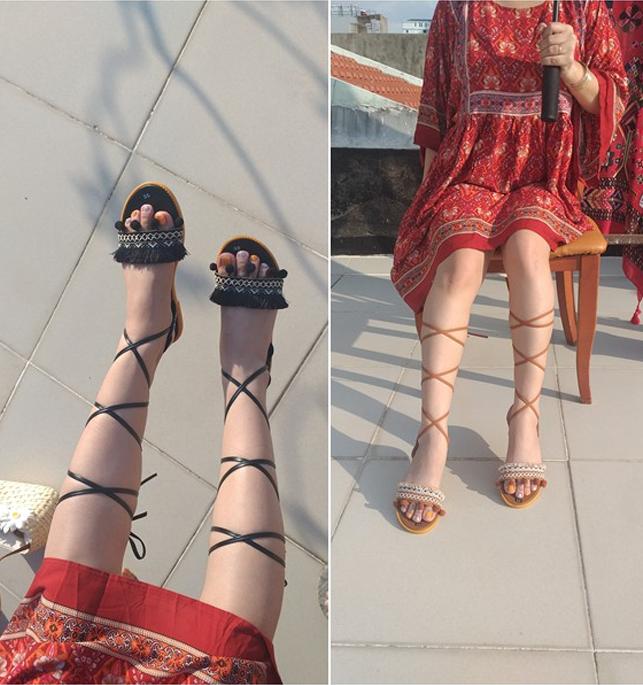 Giày sandal cột dây chiến binh thổ cẩm