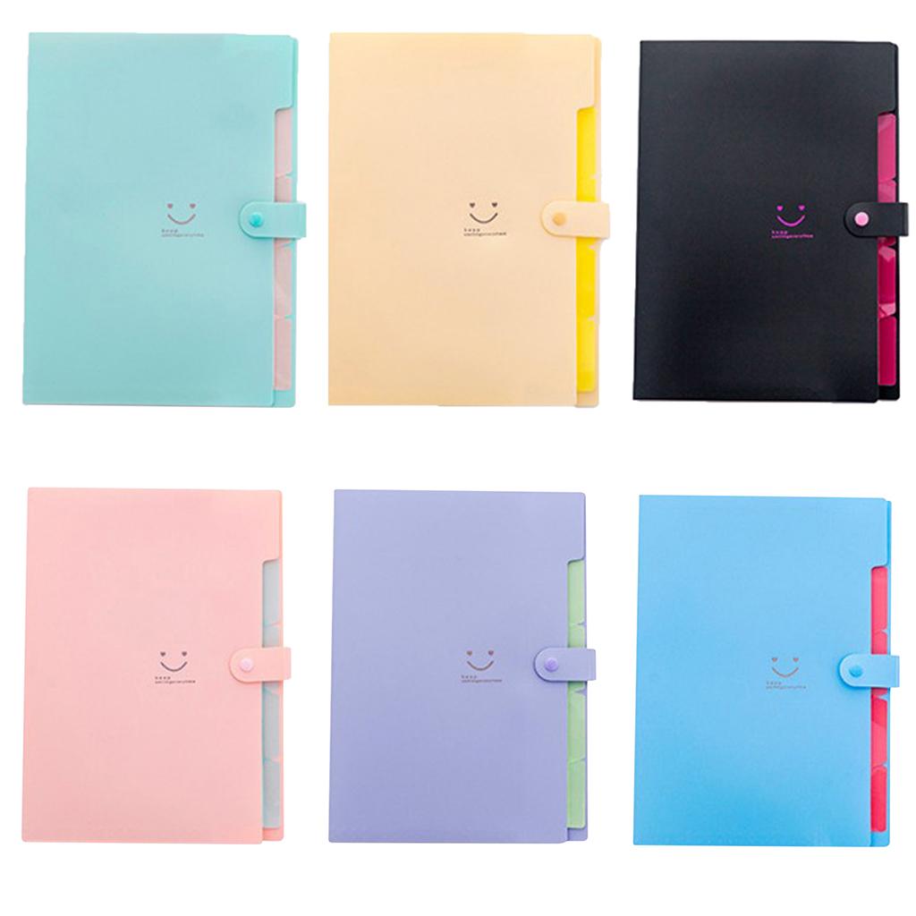 5 Pockets Expanding File Folders Portable A4 Letter Size Black