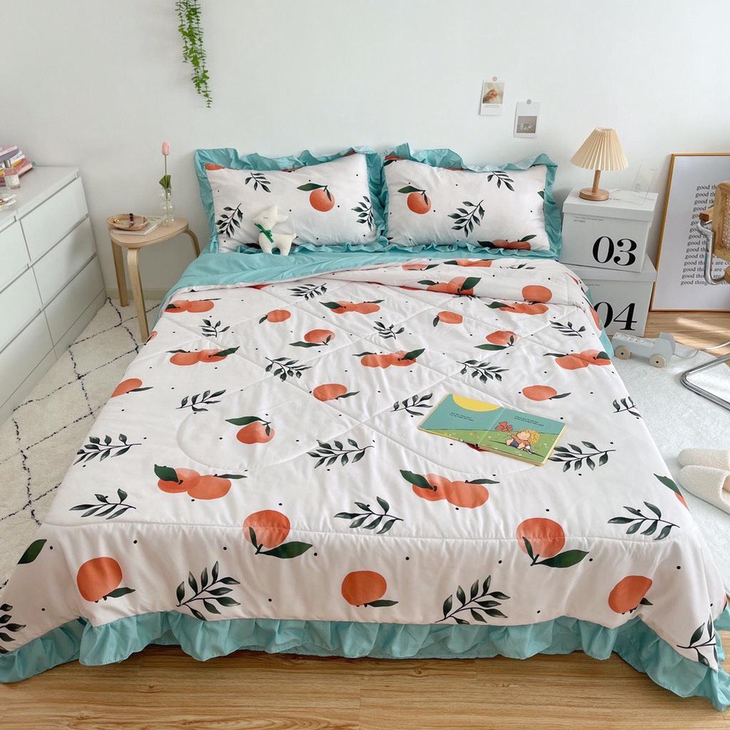 Bộ Chăn Ga Gối Cotton Đũi Bèo Chăn Chần Hè Cao Cấp Mẫu Mới 2021