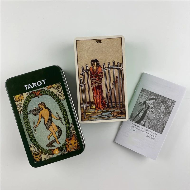 Bộ Bài Smith Waite Tarot Hộp Sắt 78 Thẻ Mạ Xanh