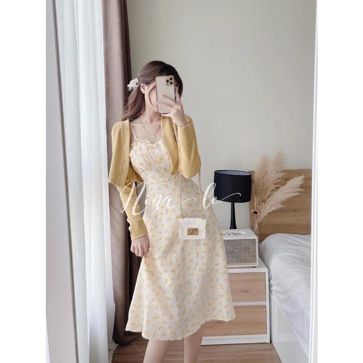 Đầm hoa đính nút nhẹ nhàng với 3 màu siêu xinh dành cho các nàng đi chơi, dạo phố